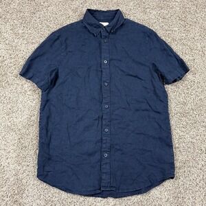 Thom Aaron Shirt Mens Small Blue 100% Linen Short Sleeve Button Up Casual